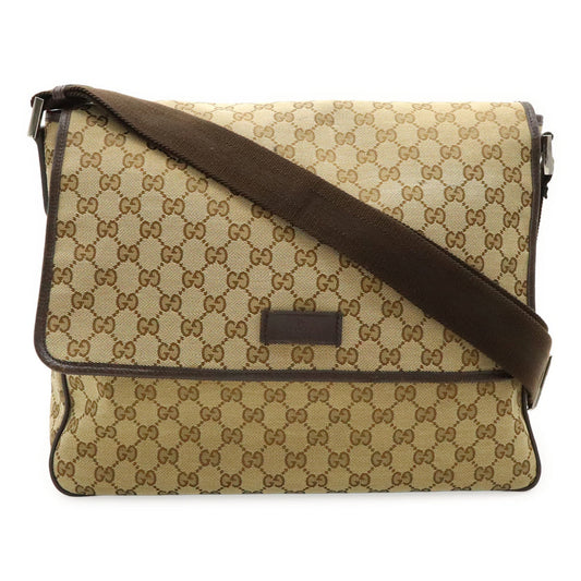 Gucci Beige Dark Brown Khaki Gg Canvas Leather Shoulder Bag ( )