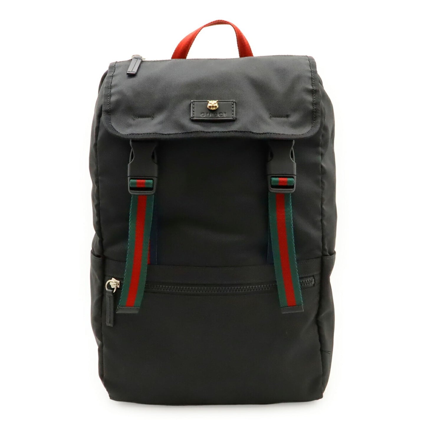 Gucci Black Green Navy Red Color Canvas Leather Backpack ( )