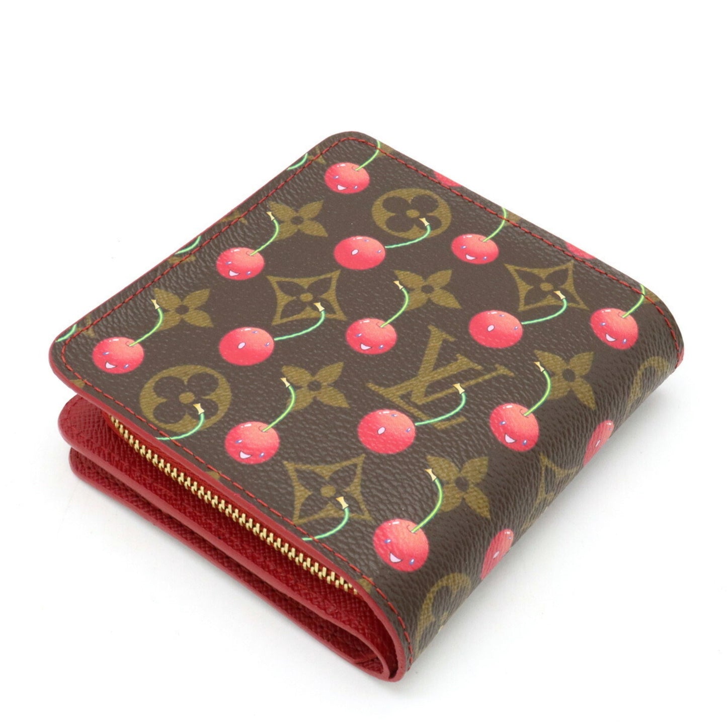 LOUIS VUITTON Monogram Cherry Zip Bifold Wallet U-shaped Takashi Murakami M95005