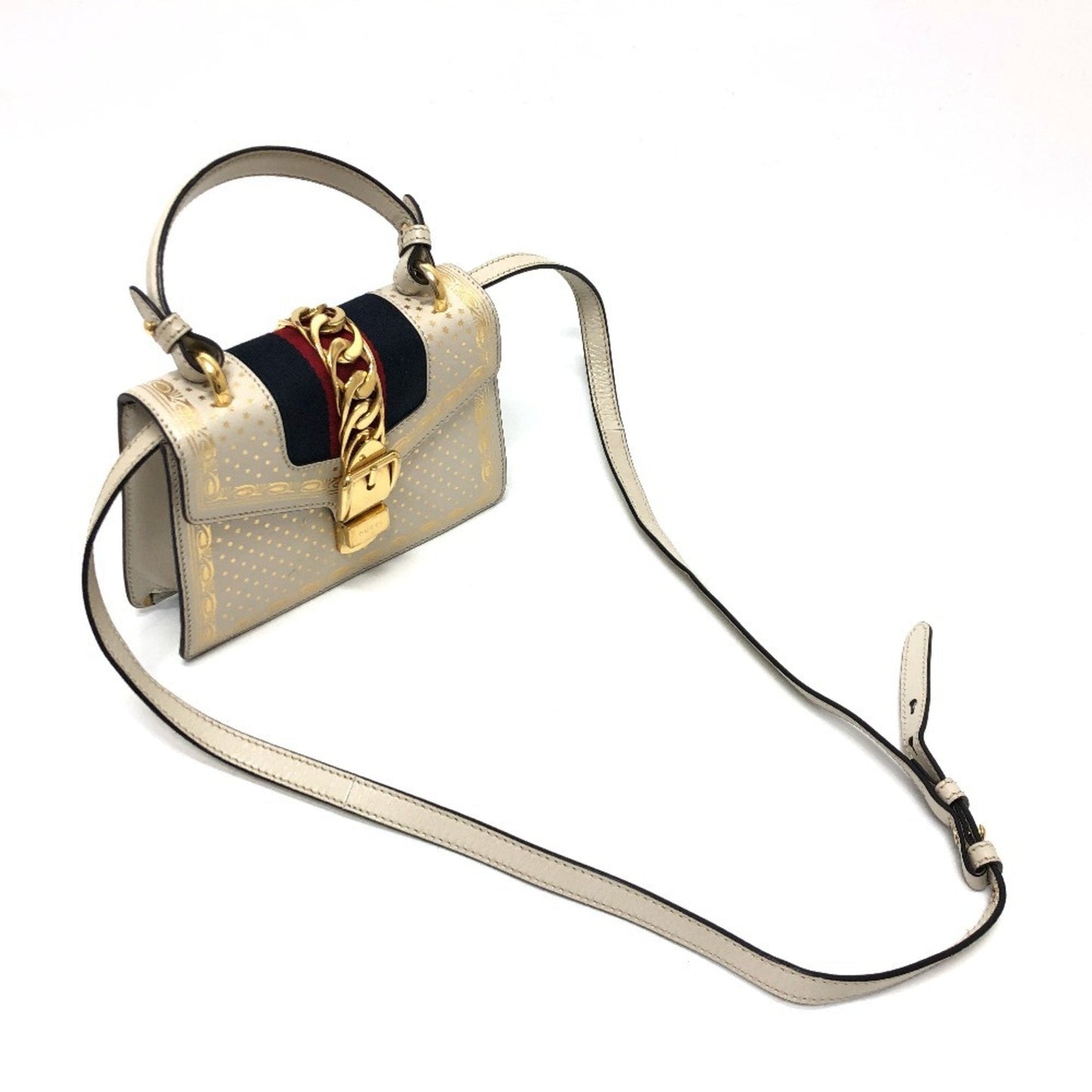 Gucci Blue White Leather Handbag Shoulder Bag ( )
