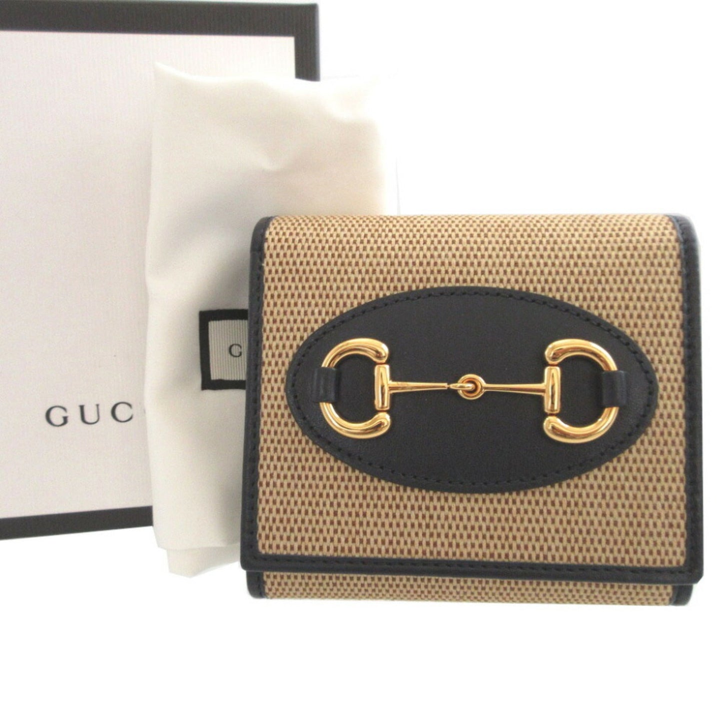 Gucci Beige Navy Canvas Leather Wallet (Tri-Fold) ( )