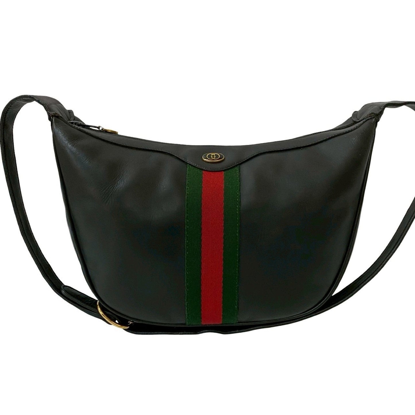 Gucci Black Green Red Color Leather Pochette Shoulder Bag ( )