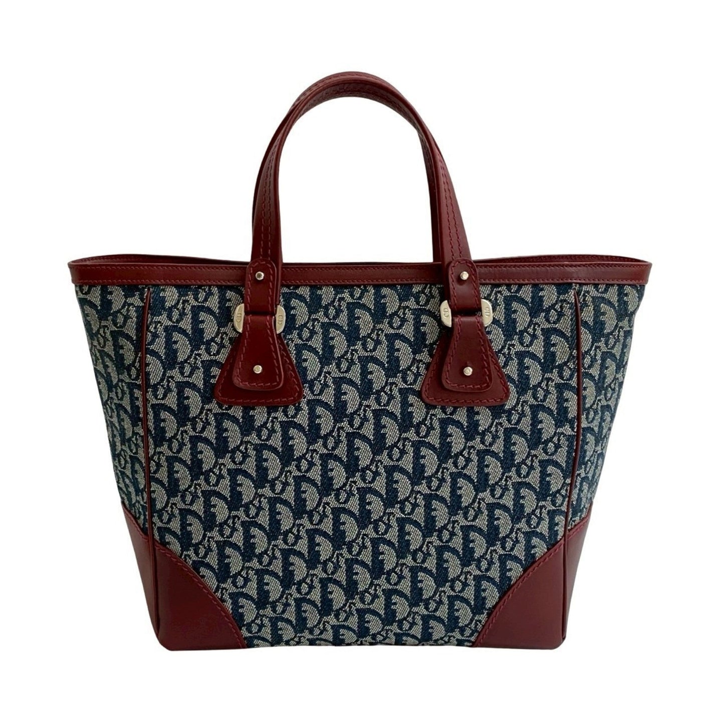Christian Dior Navy Wine Canvas Leather Handbag Tote Bag ()
