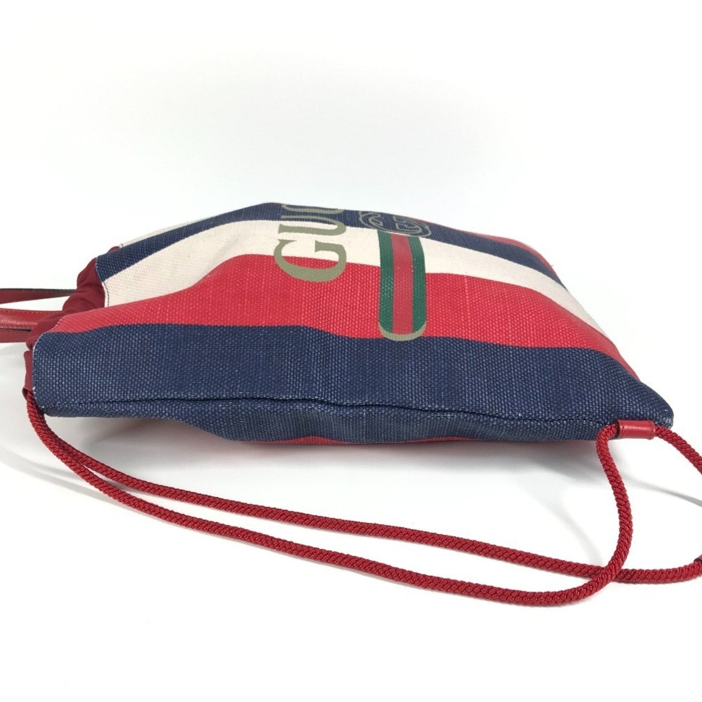 Gucci Navy Red Color White Leather Canvas Backpack Handbag Tote Bag ( )