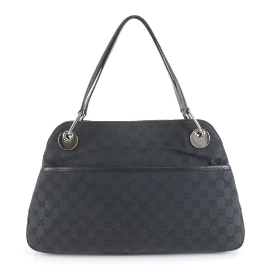 Gucci Black Leather Canvas Tote Bag ( )
