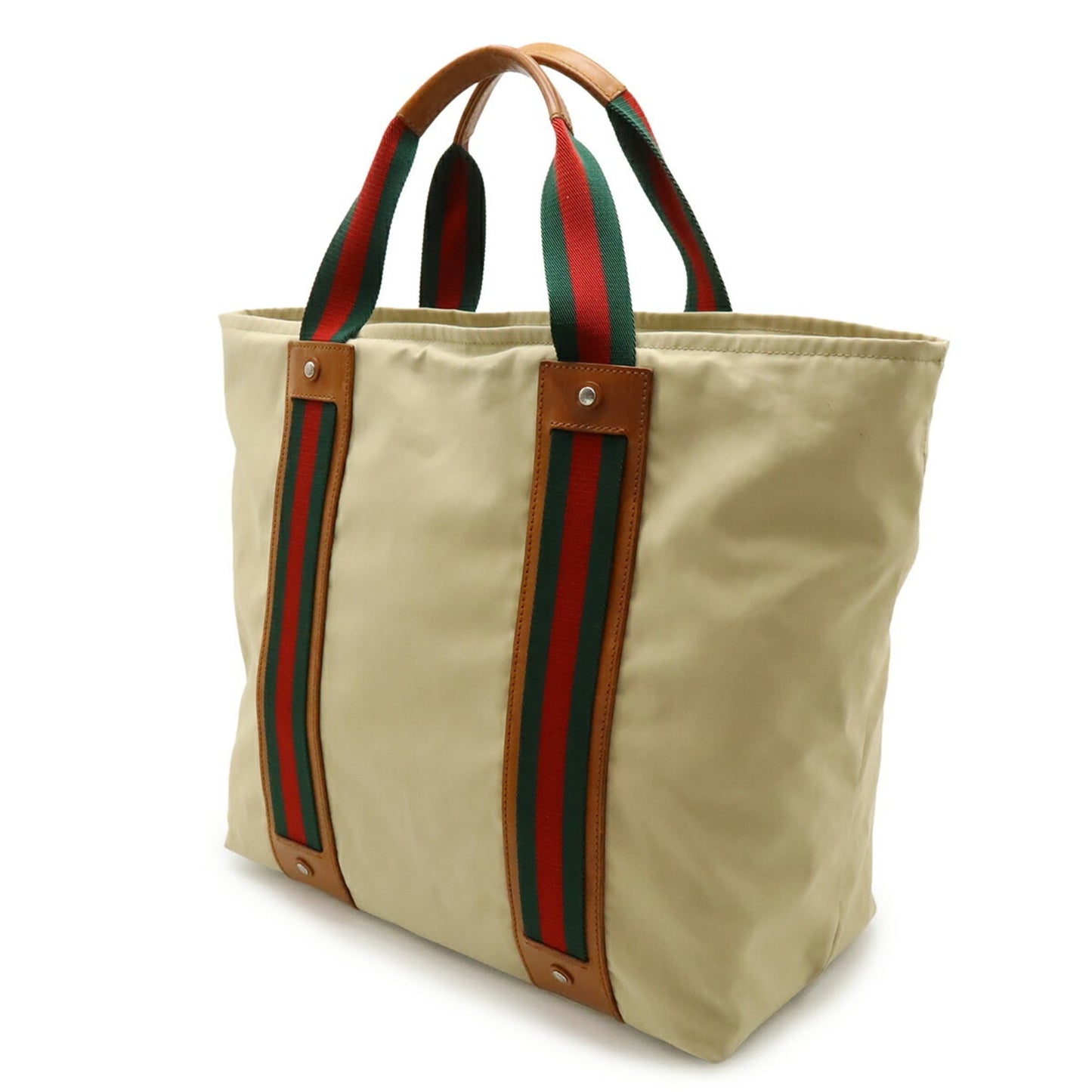 Gucci Sherry Line Beige Brown Green Red Color Canvas Leather Shoulder Bag Tote Bag ( )