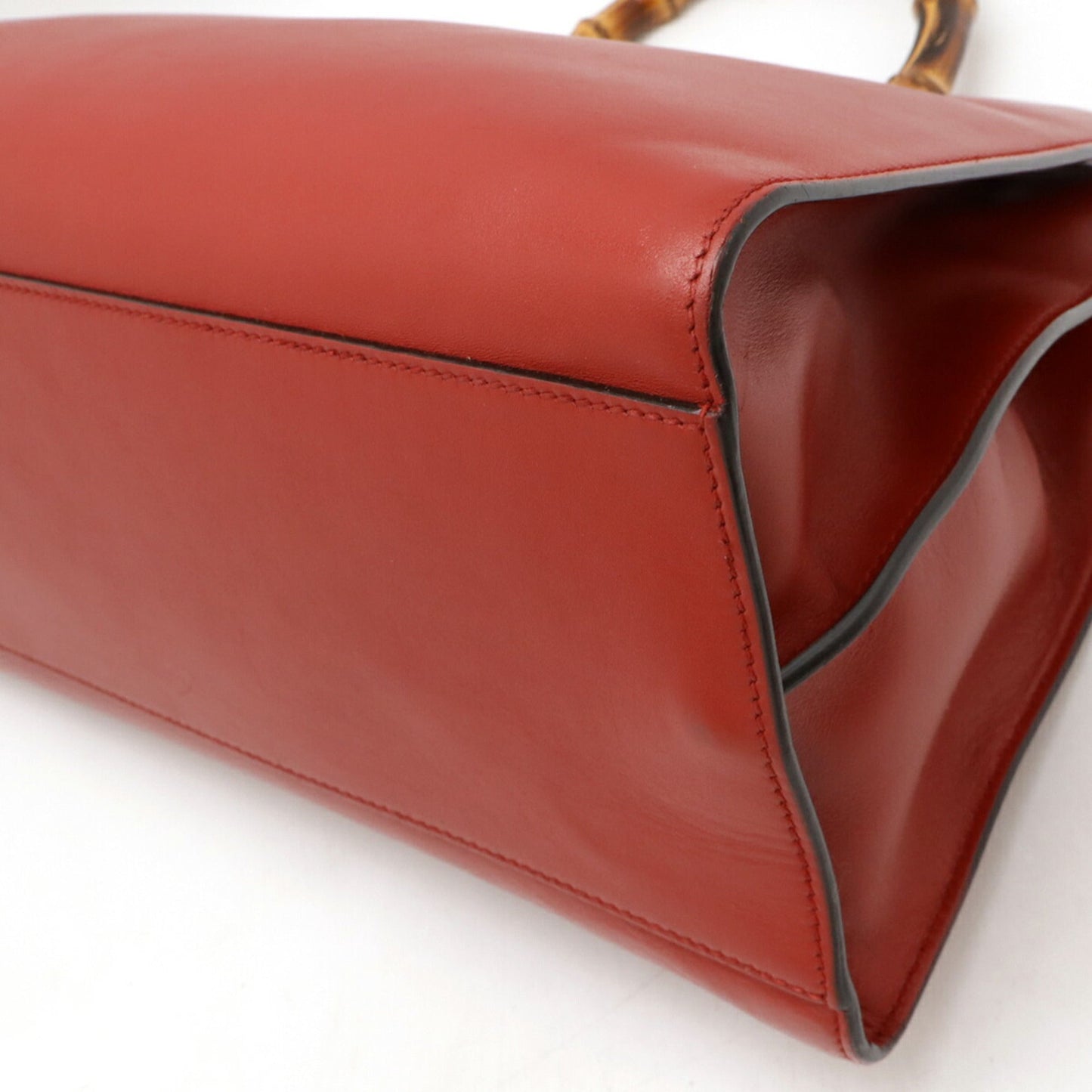 Gucci Red Color Bamboo Leather Handbag Shoulder Bag ( )