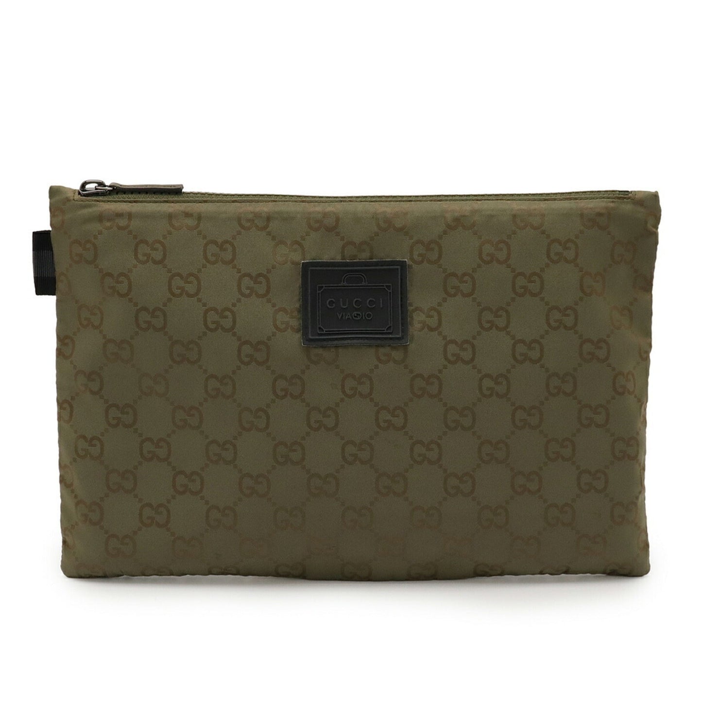 Gucci Green Khaki Nylon Leather Clutch Bag Pouch ( )