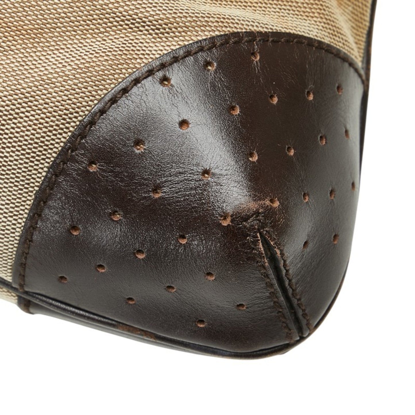 Gucci Beige Brown Canvas Leather Handbag ( )