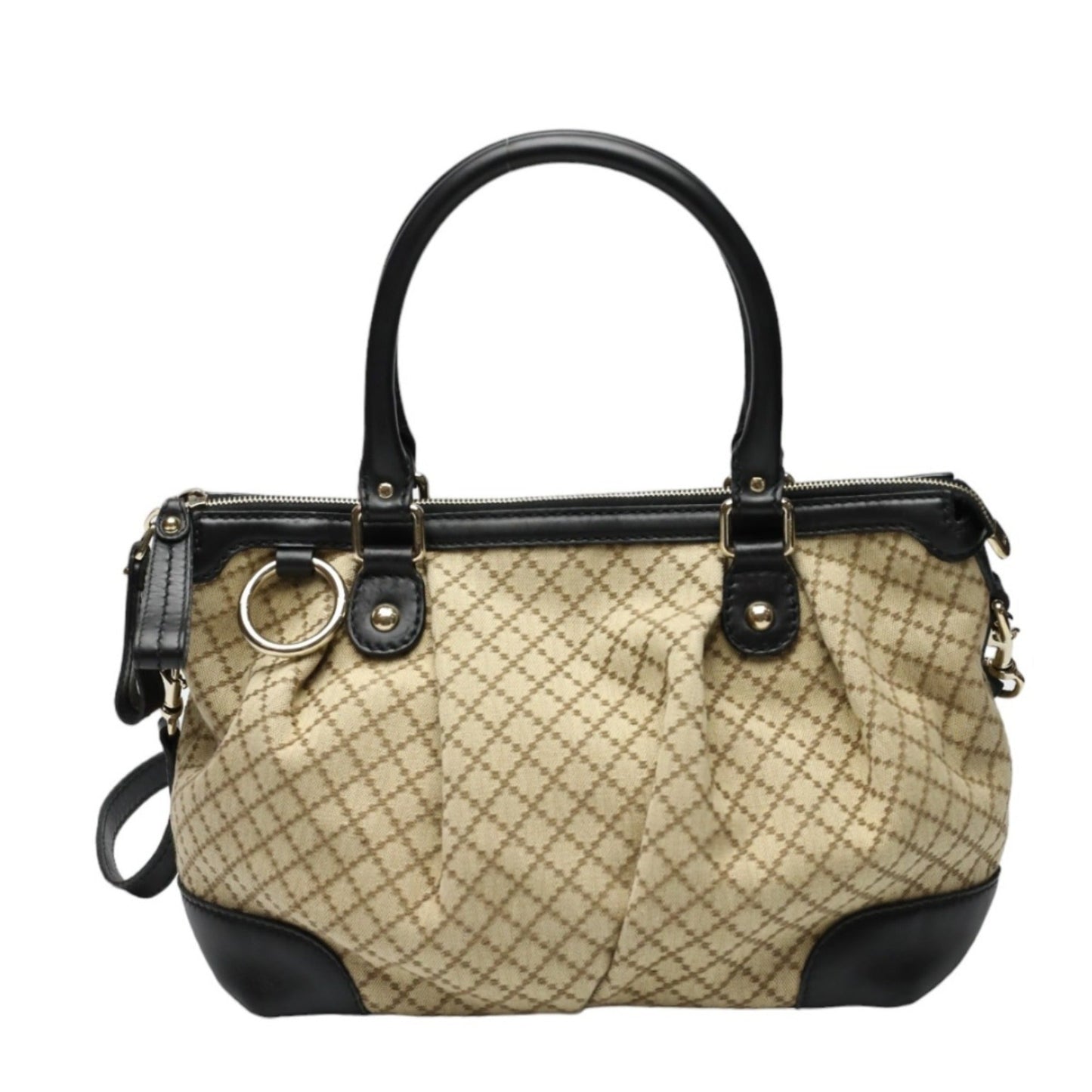 Gucci Beige Black Canvas Shoulder Bag ( )