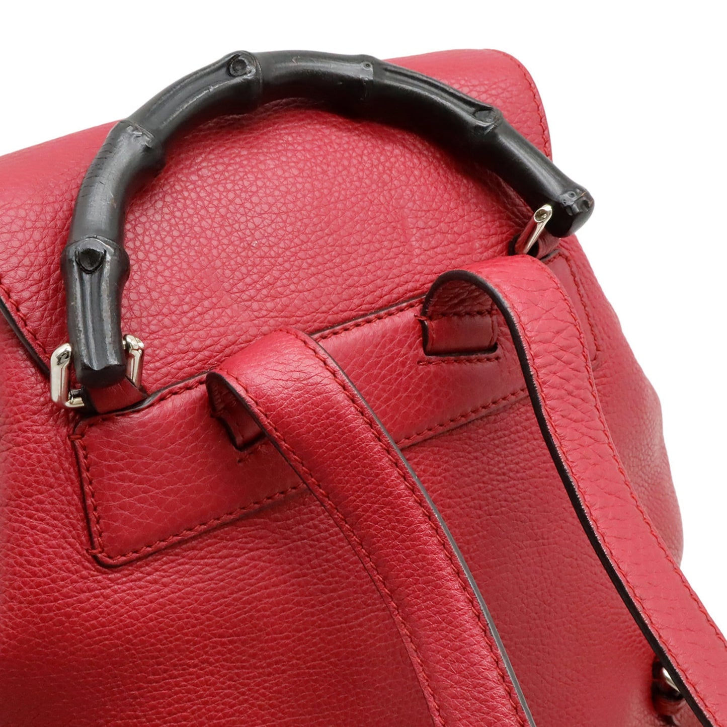 Gucci Red Color Bamboo Leather Backpack Shoulder Bag ( )
