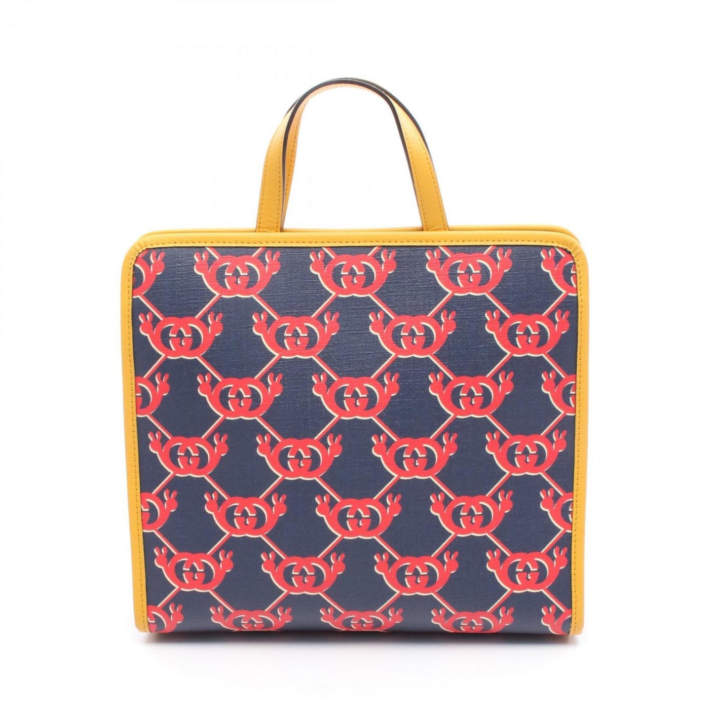 Gucci Navy Red Color Yellow Coated Canvas Leather Tote Bag ( )