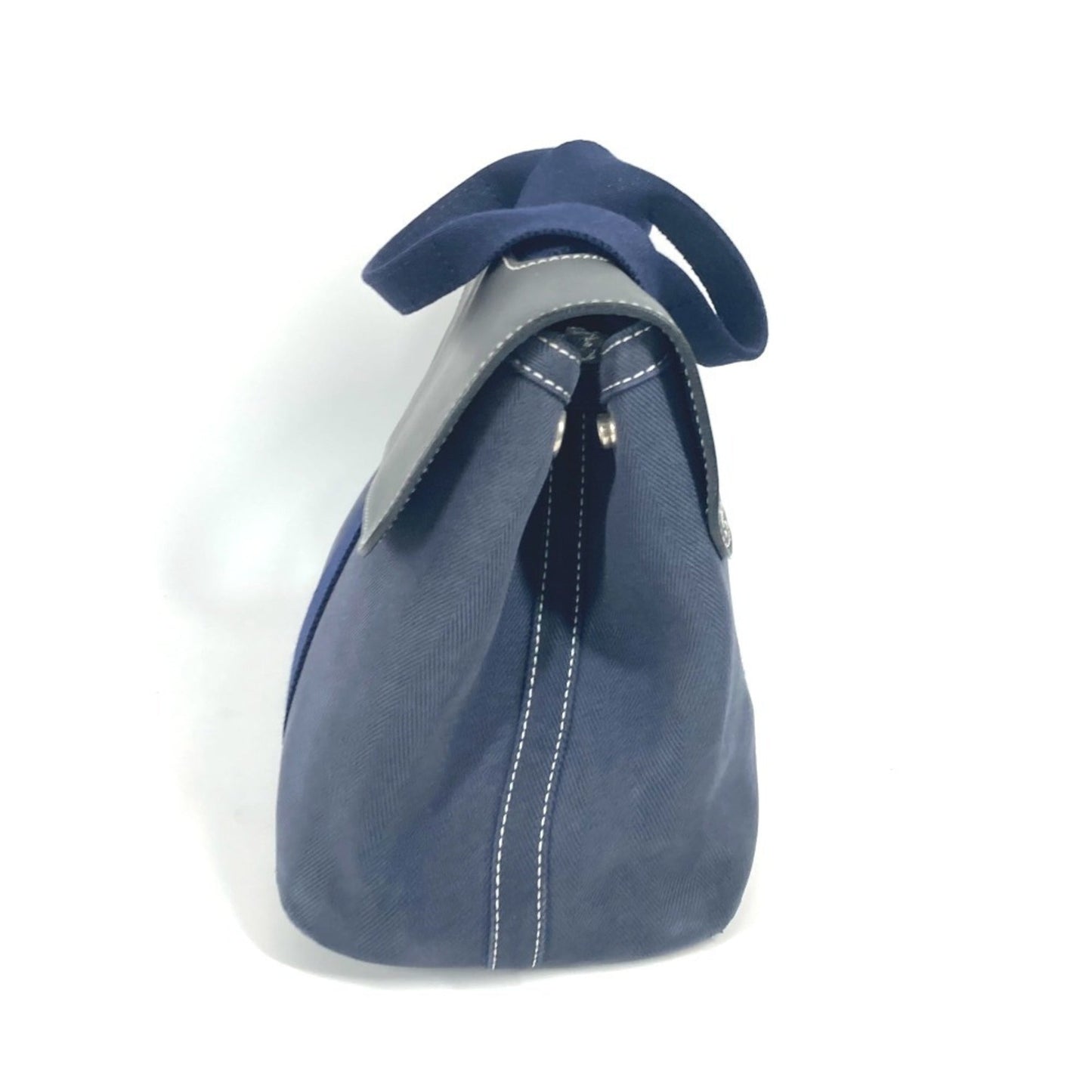 Hermes Navy Leather Canvas Handbag Tote Bag ( )