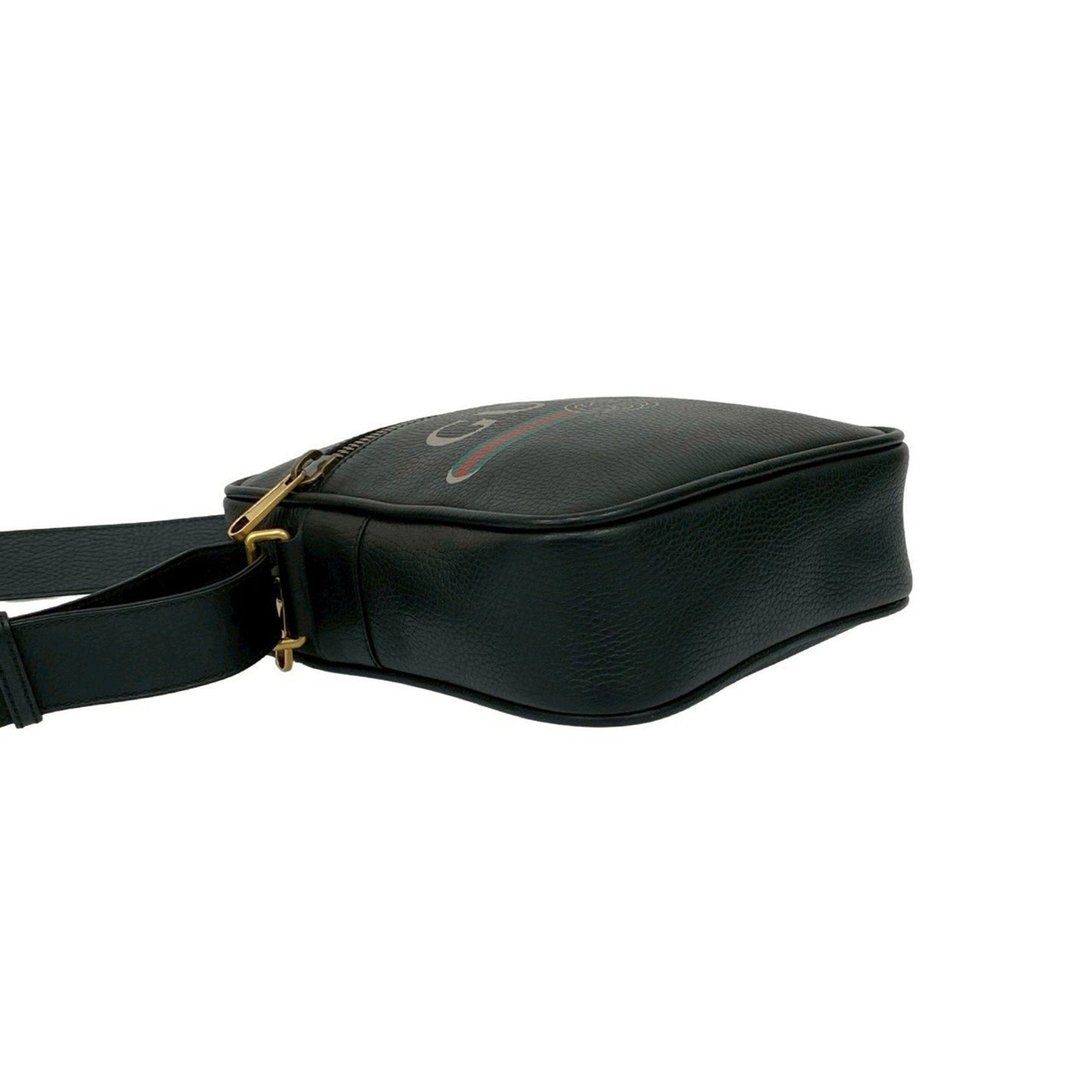 Gucci Black Green Red Color Leather Messenger Bag Pochette Shoulder Bag ( )