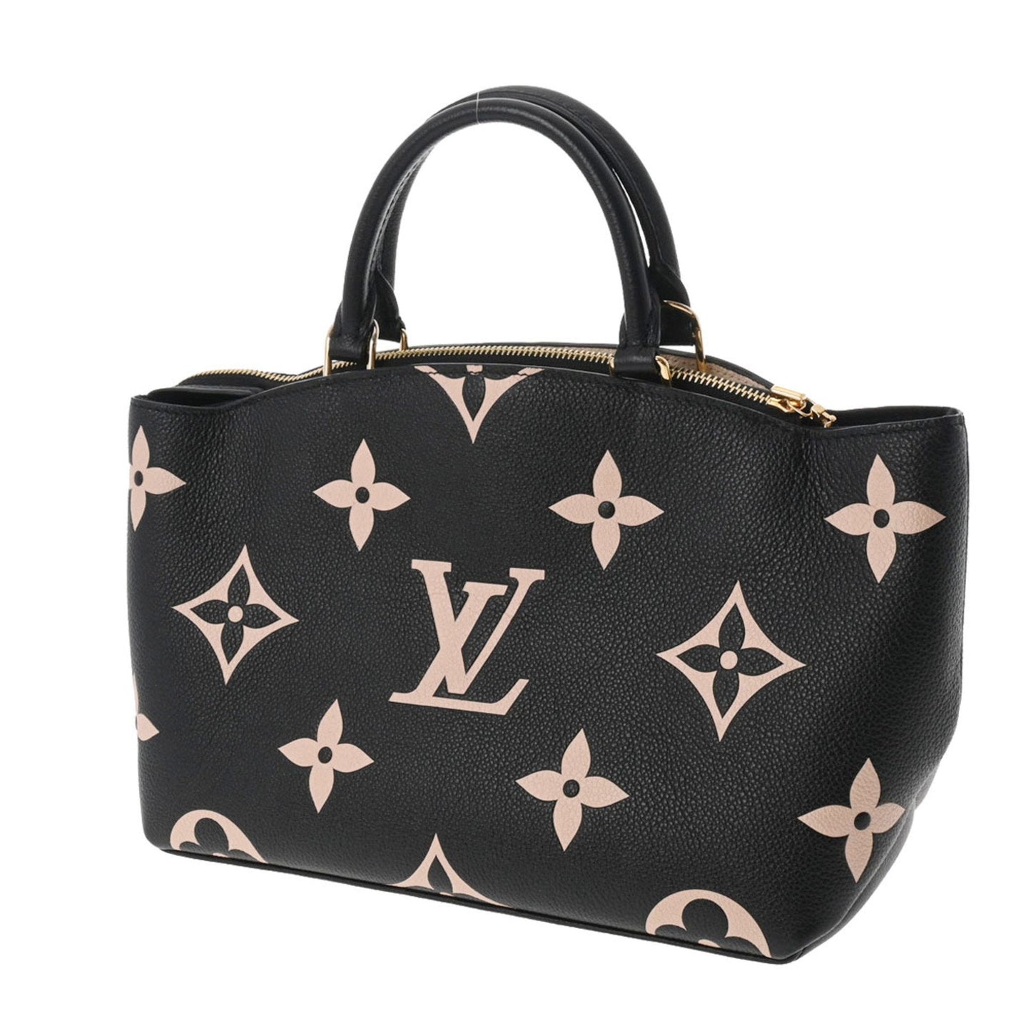LOUIS VUITTON Monogram Implant Petit Palais PM Black Beige Women's Leather Bag