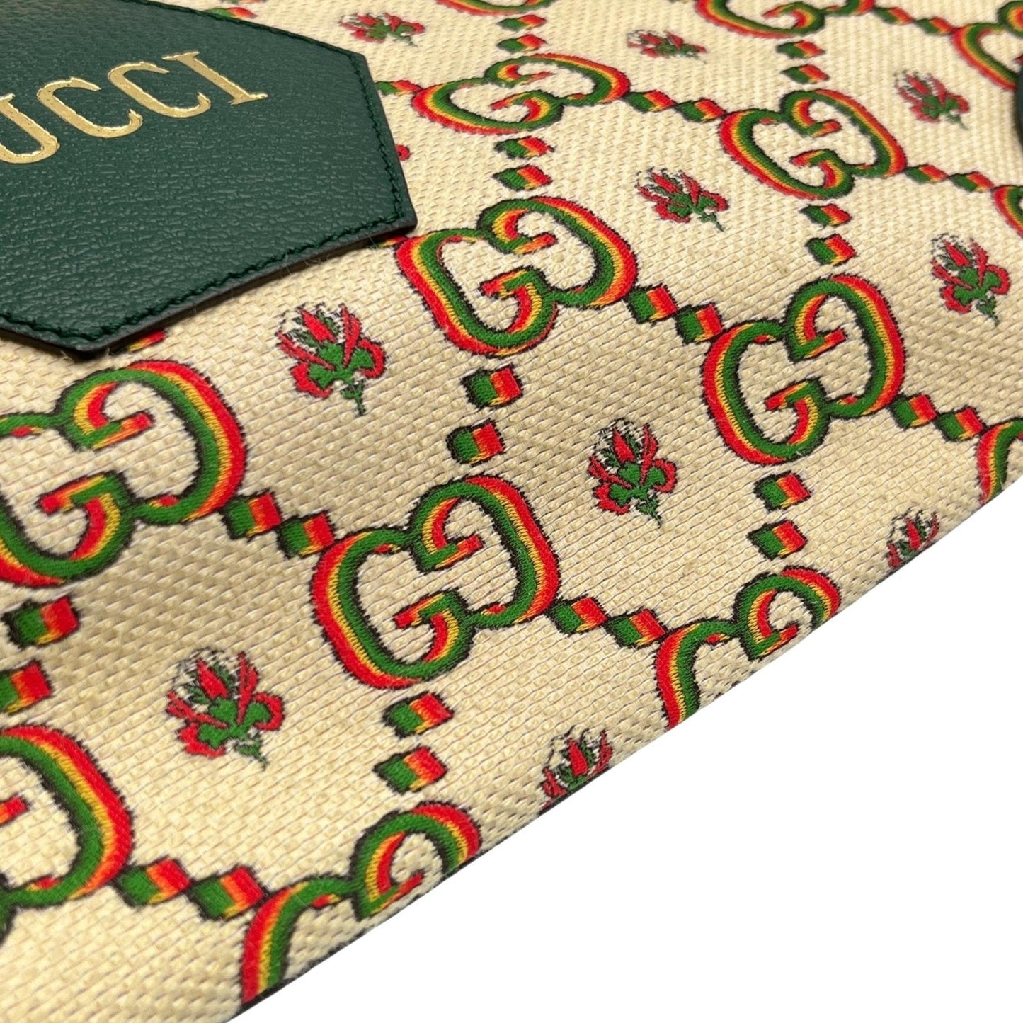 Gucci Green Ivory Canvas Tote Bag ( )