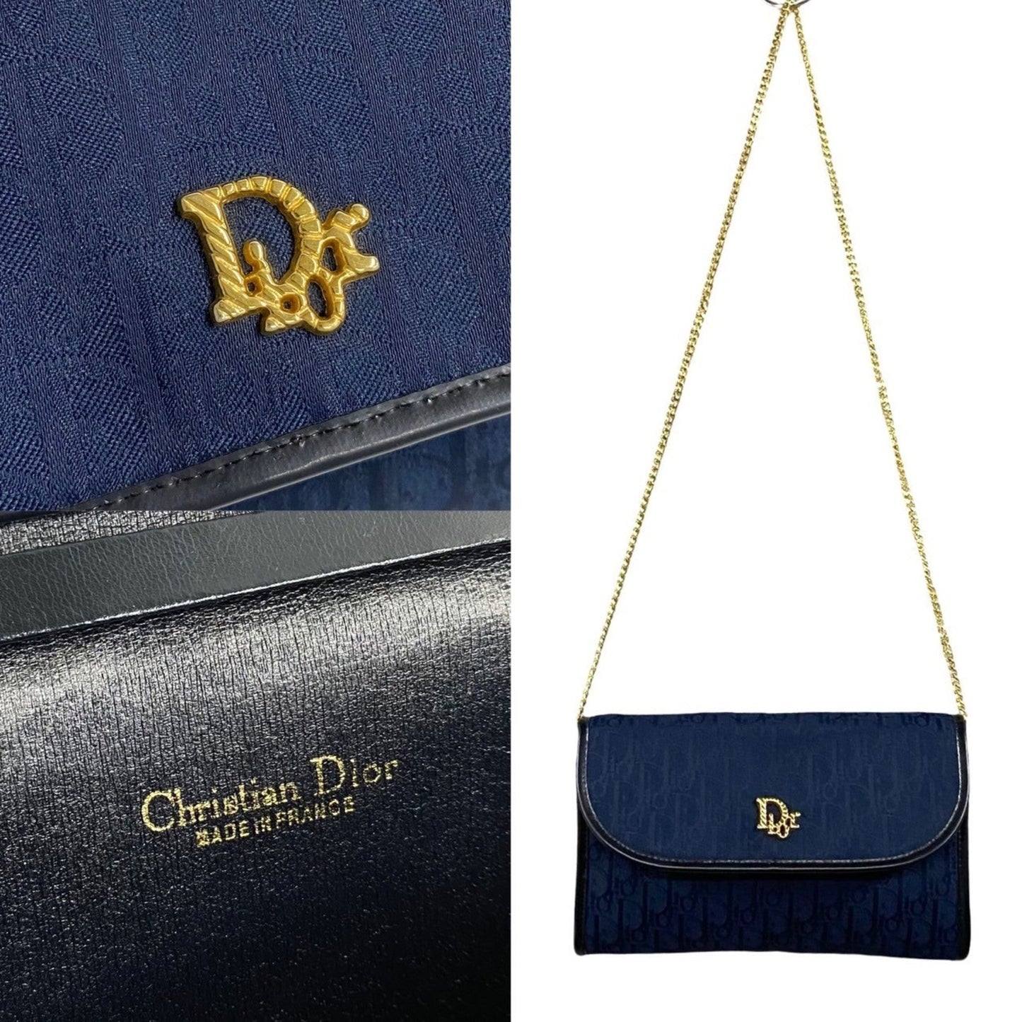 Christian Dior Navy Canvas Leather Shoulder Bag ()