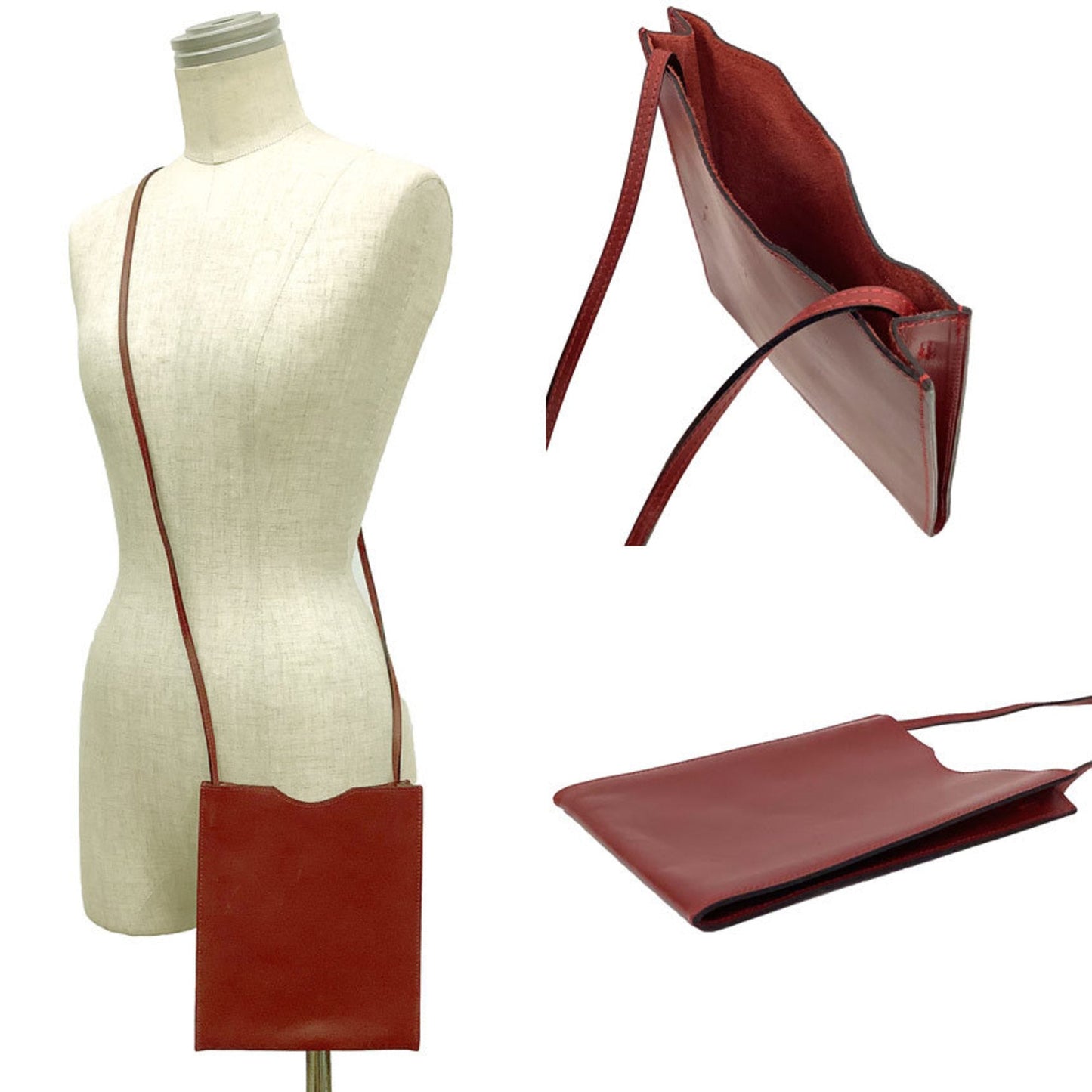 Hermes Onimaitou Bordeaux Red Color Box Calf Leather Pochette Shoulder Bag ( )