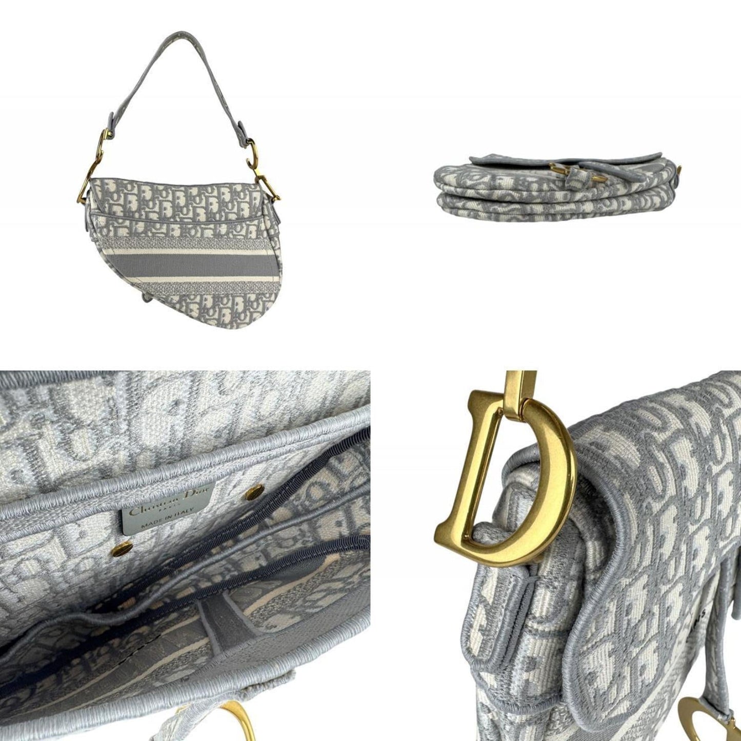 Christian Dior Gray White Canvas Saddle Bag Shoulder Bag ()