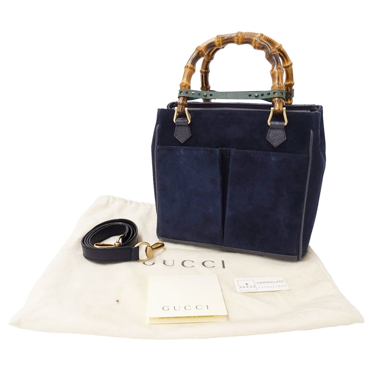 Gucci Navy Suede Handbag Shoulder Bag ( )