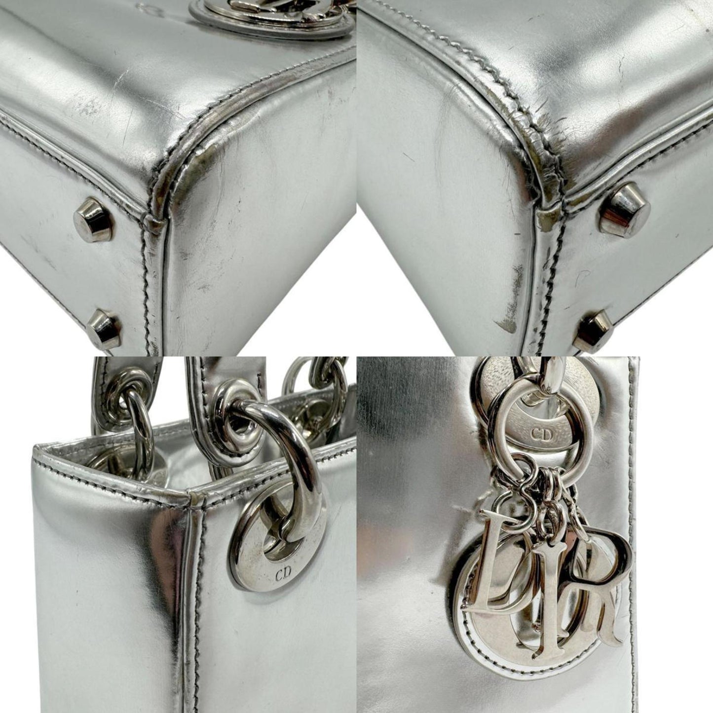 Christian Dior Silver Leather Handbag Shoulder Bag ()