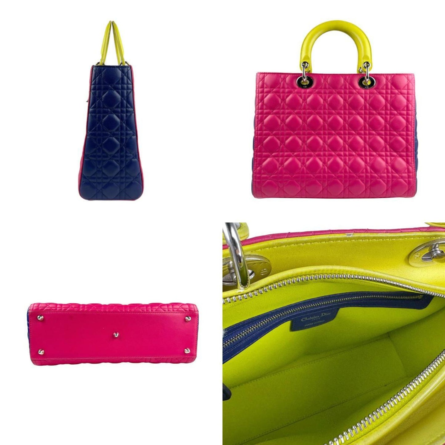 Christian Dior Blue Pink Yellow Leather Handbag Shoulder Bag ()