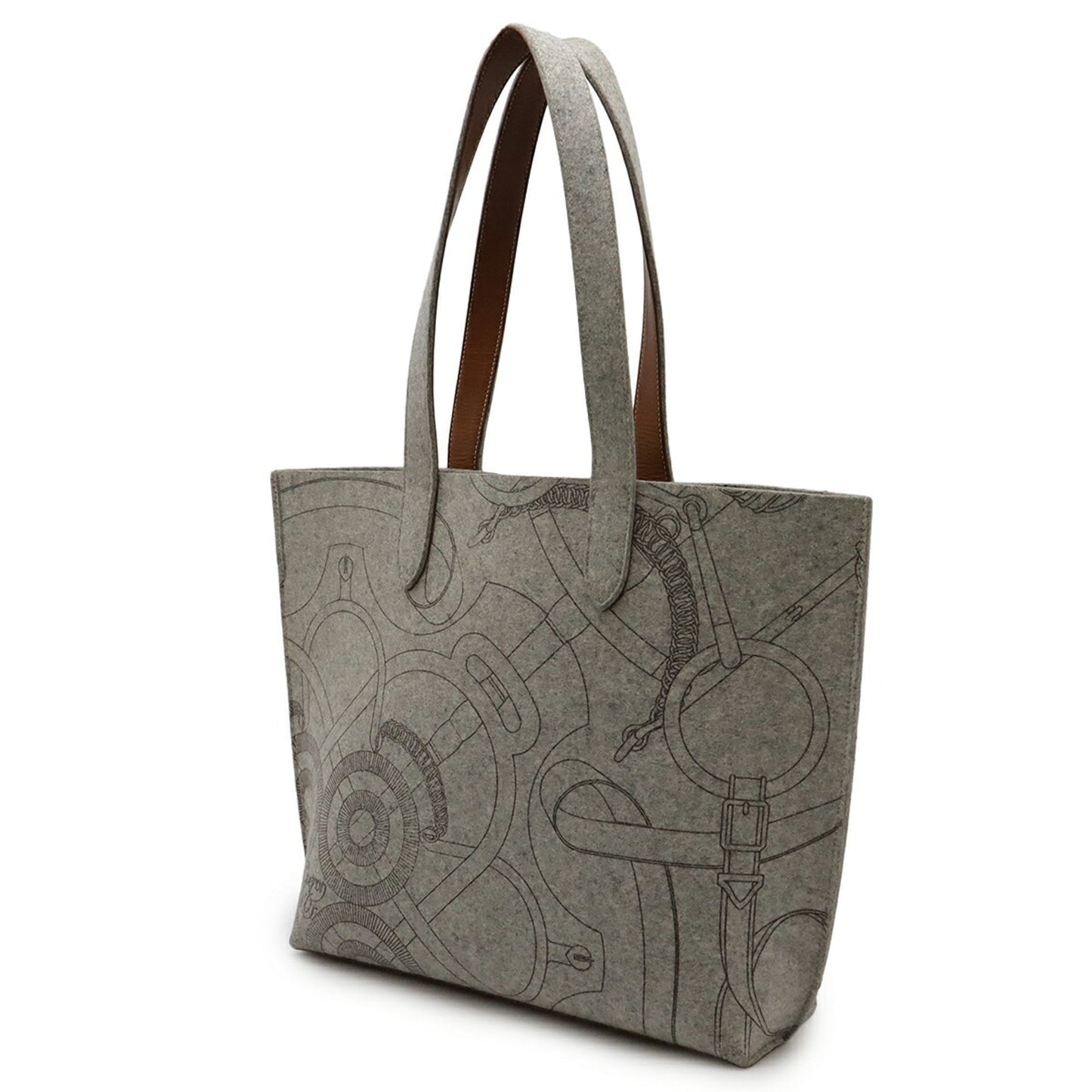 Hermes Brown Gray Felt Leather Handbag Tote Bag ( )