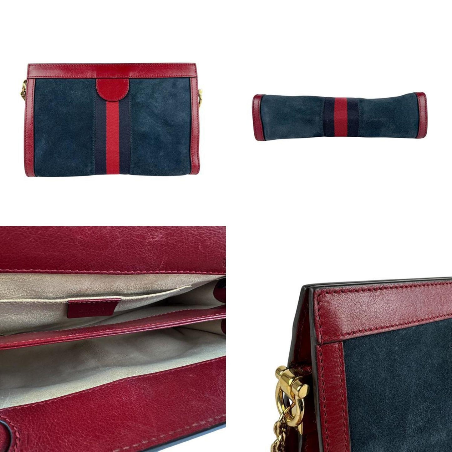 Gucci Dark Red Navy Suede Leather Shoulder Bag ( )