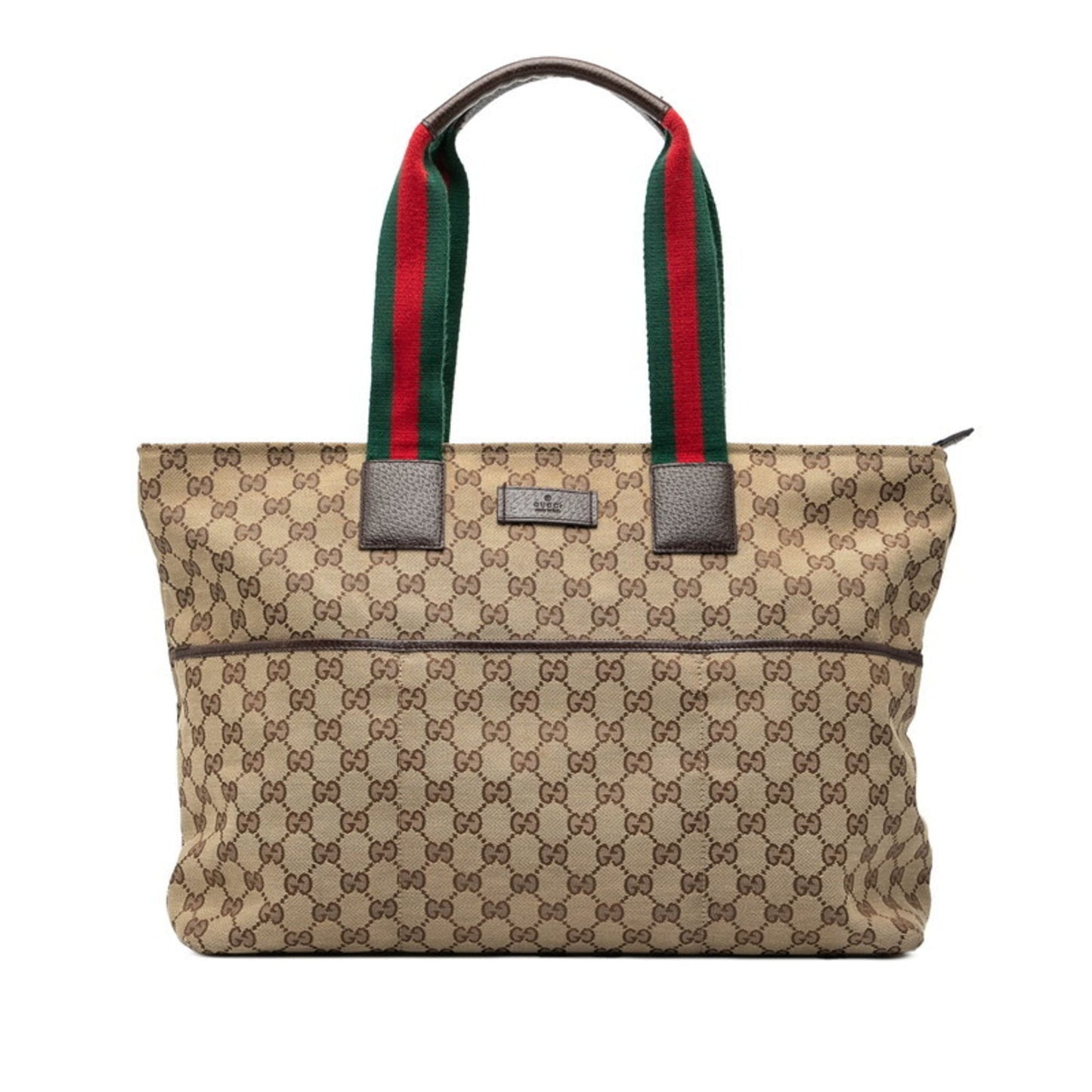 Gucci Beige Multi-Color Canvas Leather Tote Bag ( )
