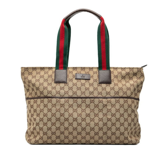 Gucci Beige Multi-Color Canvas Leather Tote Bag ( )