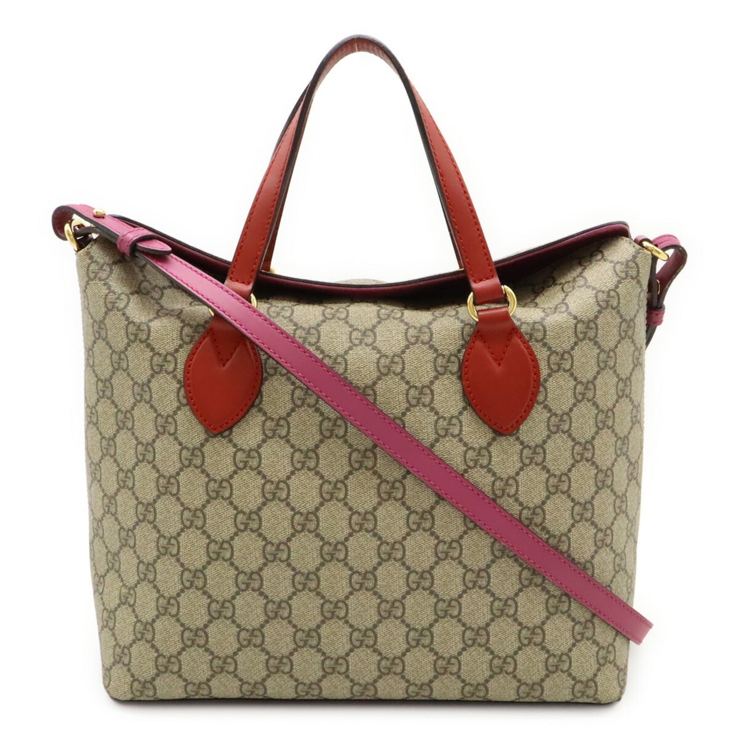 Gucci Beige Pink Pink Red Red Color Gg Supreme Leather Handbag Shoulder Bag Tote Bag ( )