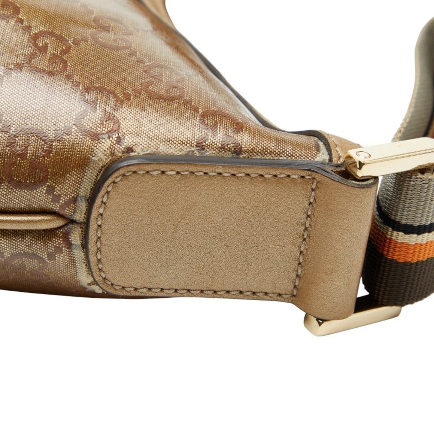Gucci Gold Brown Gray Canvas Leather Shoulder Bag ( )