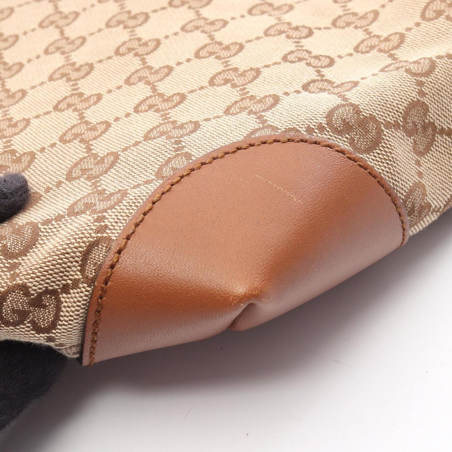 Gucci Beige Brown Canvas Leather Shoulder Bag ( )
