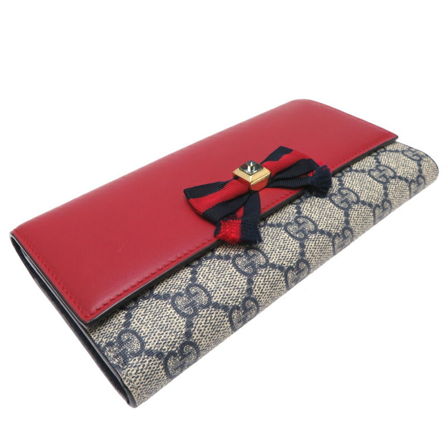 Gucci Navy Red Color Gg Supreme Leather Long Wallet (Bi-Fold) ( )