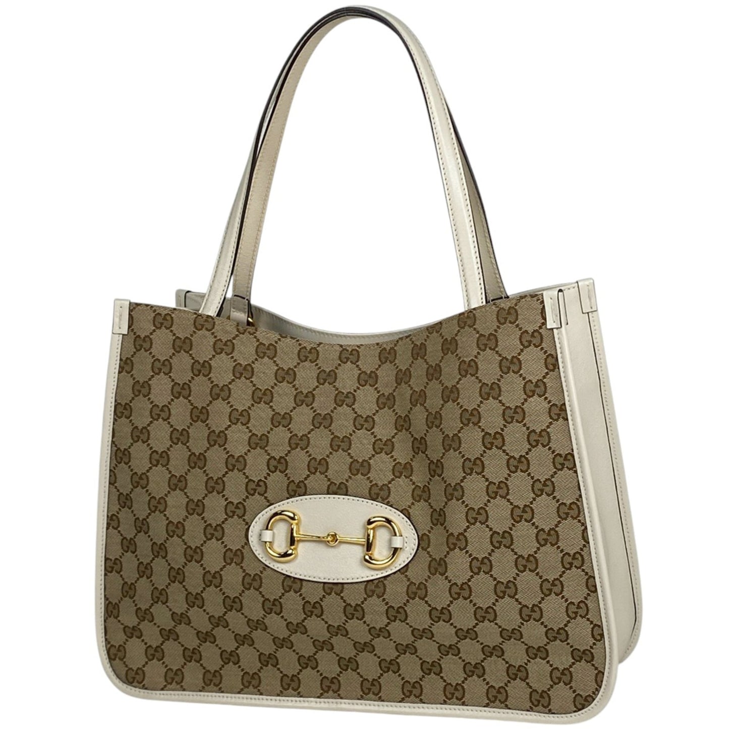 Gucci Beige White Gg Canvas Leather Shoulder Bag Tote Bag ( )