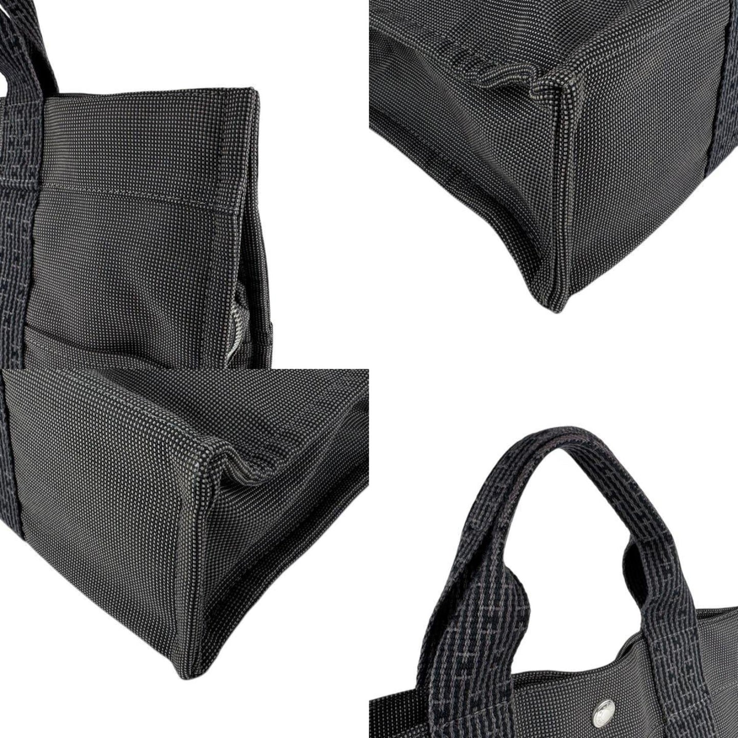 Hermes Dark Gray Canvas Handbag Tote Bag ( )