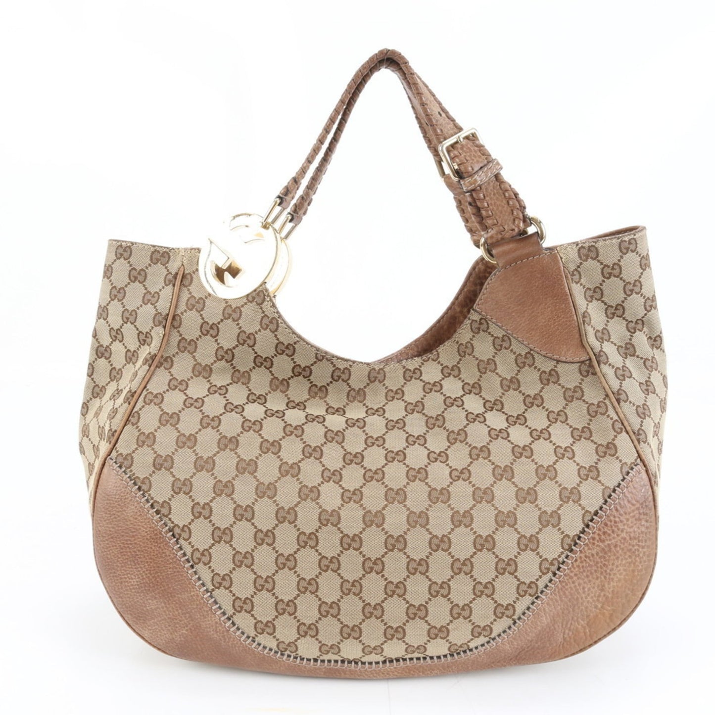 Gucci Brown Leather Canvas Tote Bag ( )