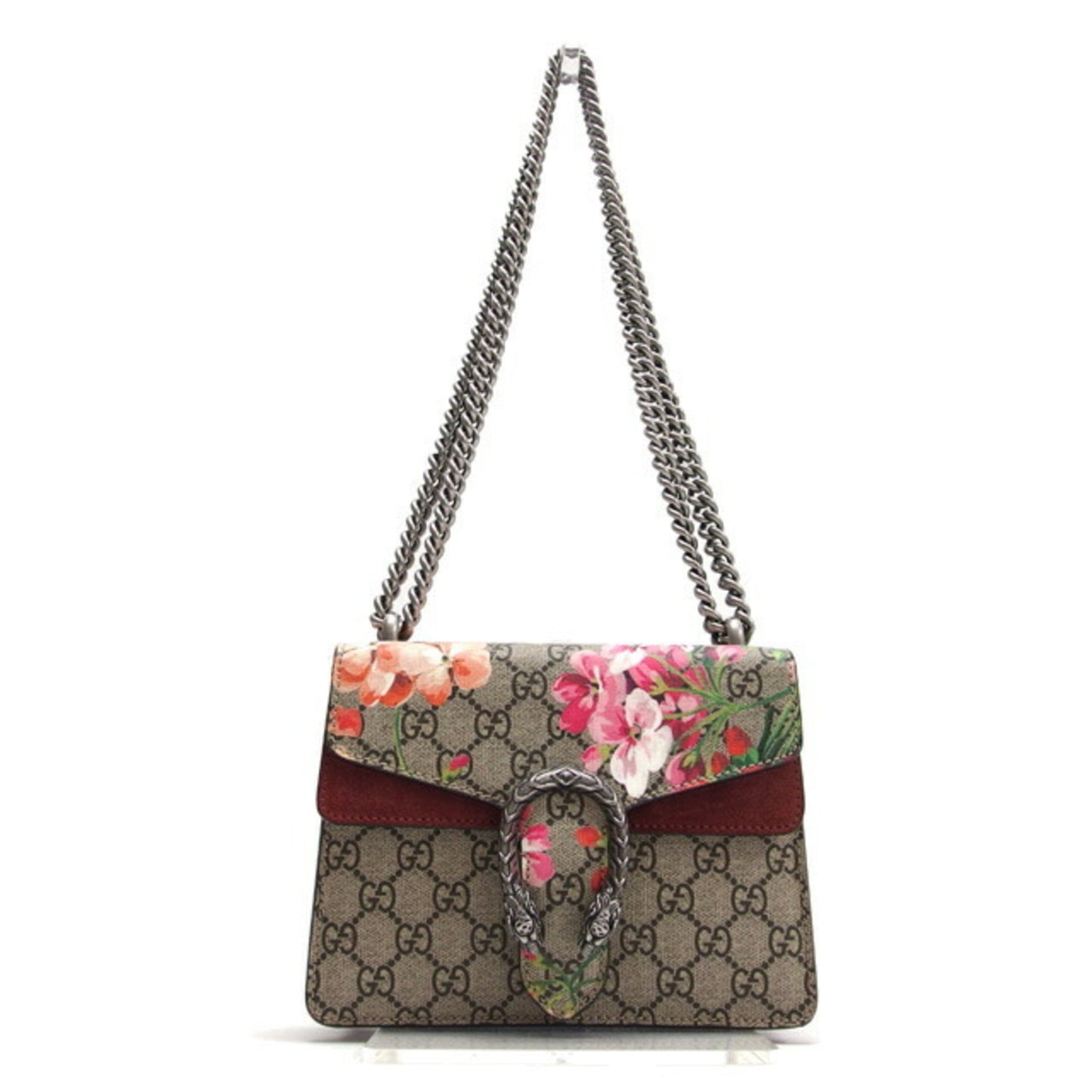 Gucci Beige Bordeaux Pink Coated Canvas Suede Shoulder Bag ( )