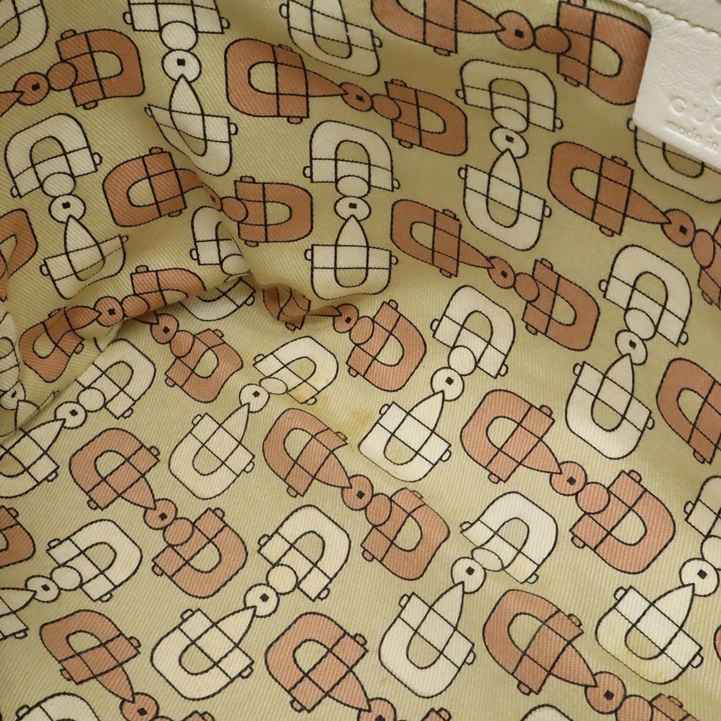 Gucci Beige Khaki White Canvas Leather Shoulder Bag Tote Bag ( )