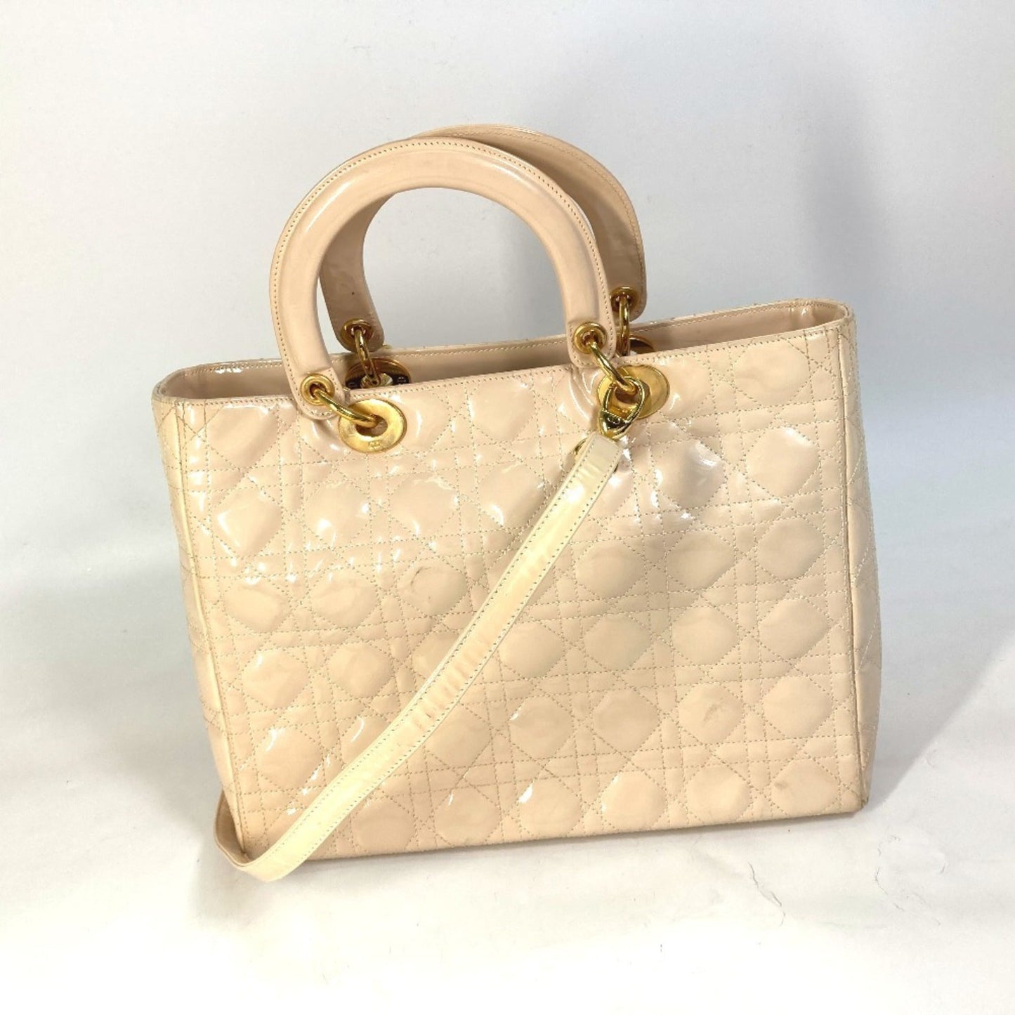 Christian Dior Beige Patent Leather Handbag Shoulder Bag ()