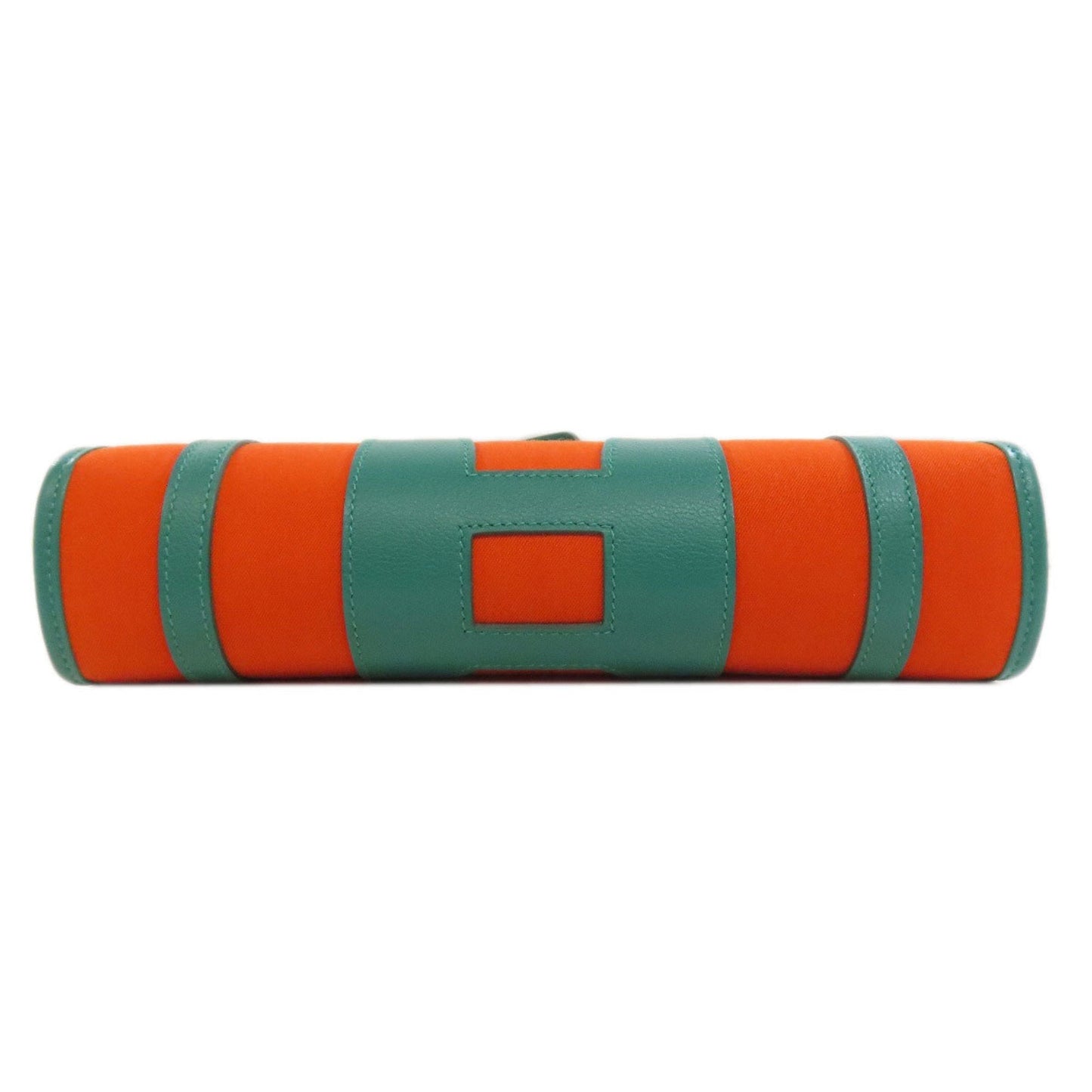 Hermes Green Orange Canvas Leather Tote Bag ( )