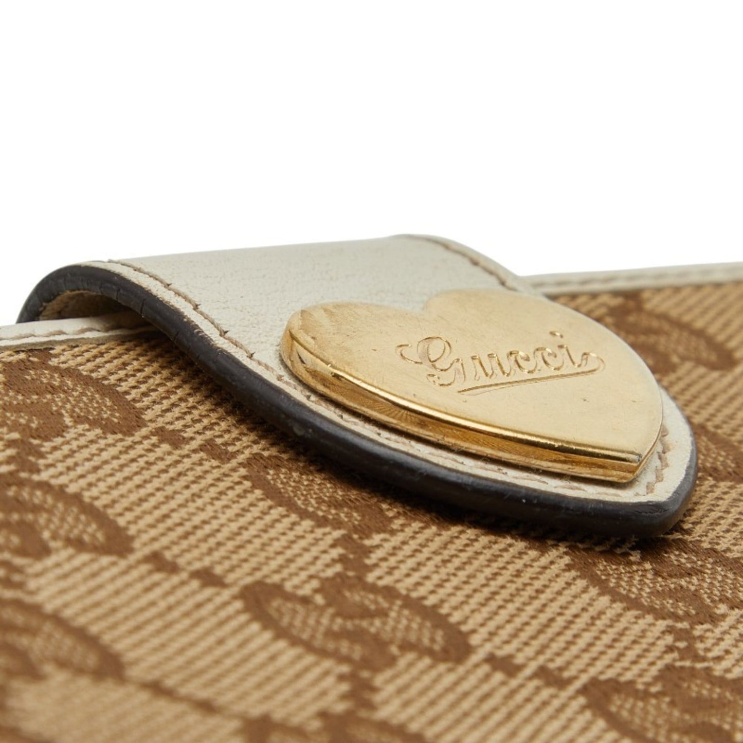 Gucci Beige White Canvas Leather Long Wallet (Bi-Fold) ( )