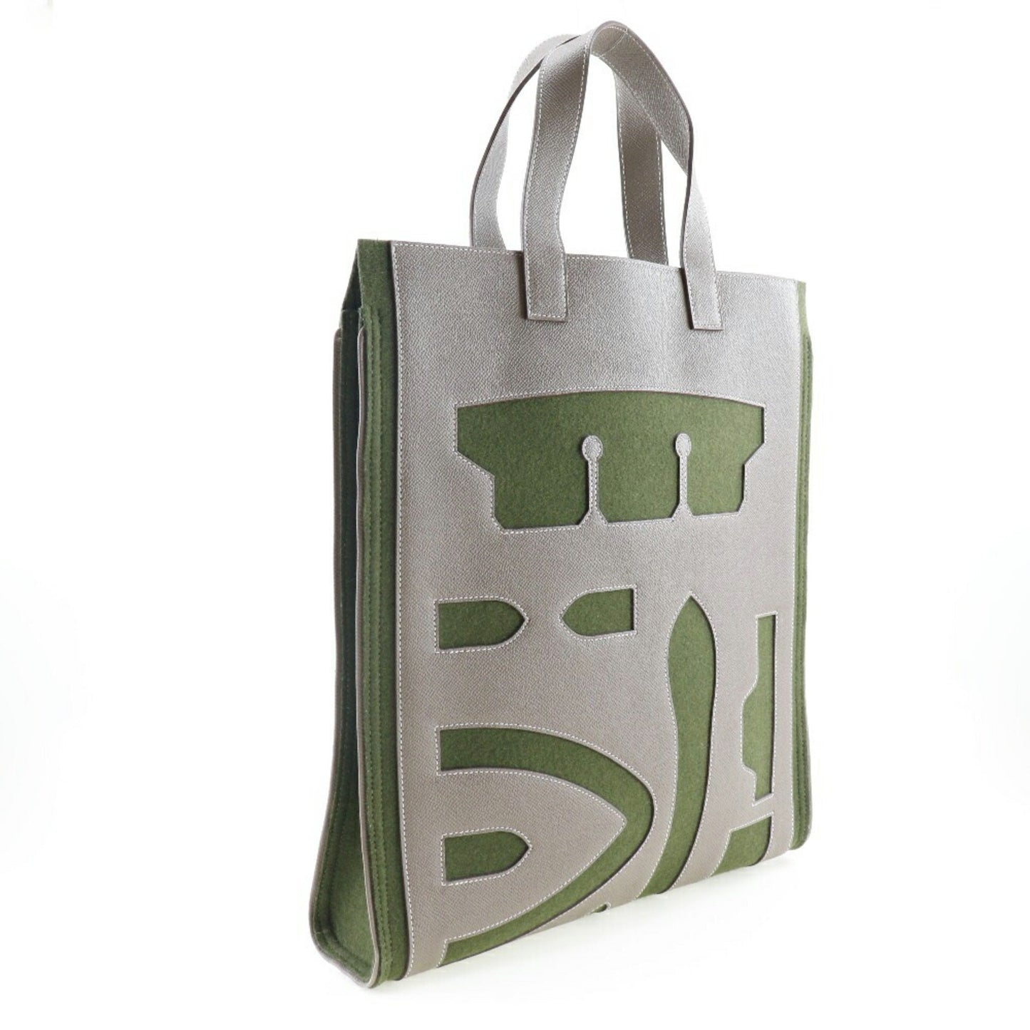 Hermes Petit H Brown Etoupe Gray Green Felt Tote Bag ( )