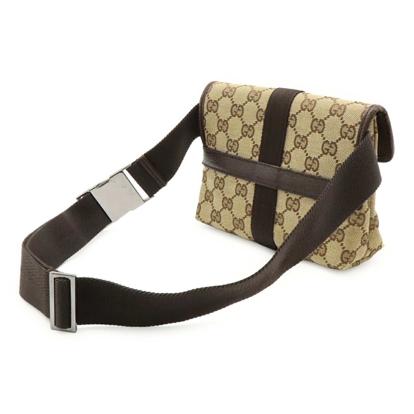 Gucci Beige Dark Brown Canvas Leather Pouch Sling Bag ( )