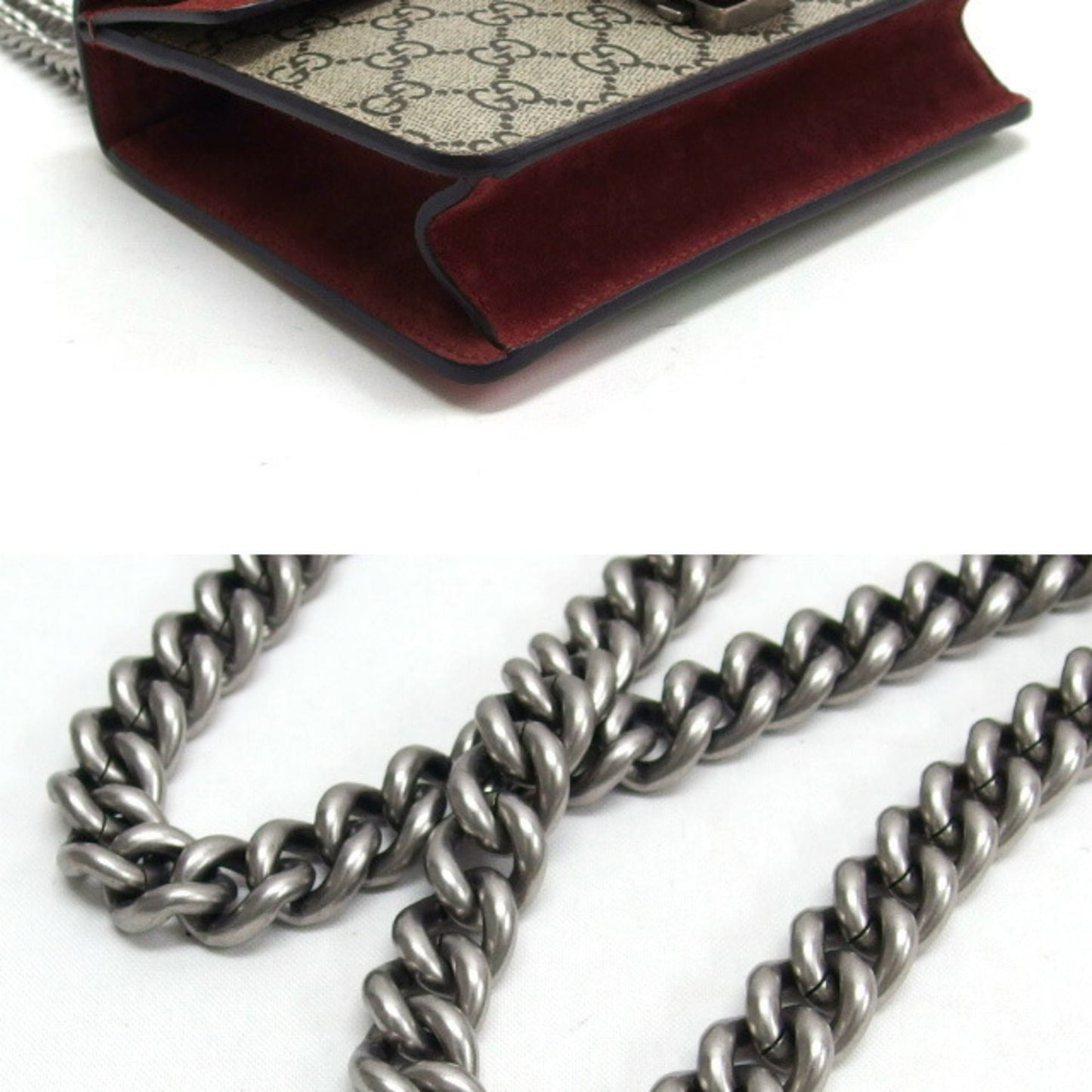 Gucci Beige Bordeaux Pink Coated Canvas Suede Shoulder Bag ( )