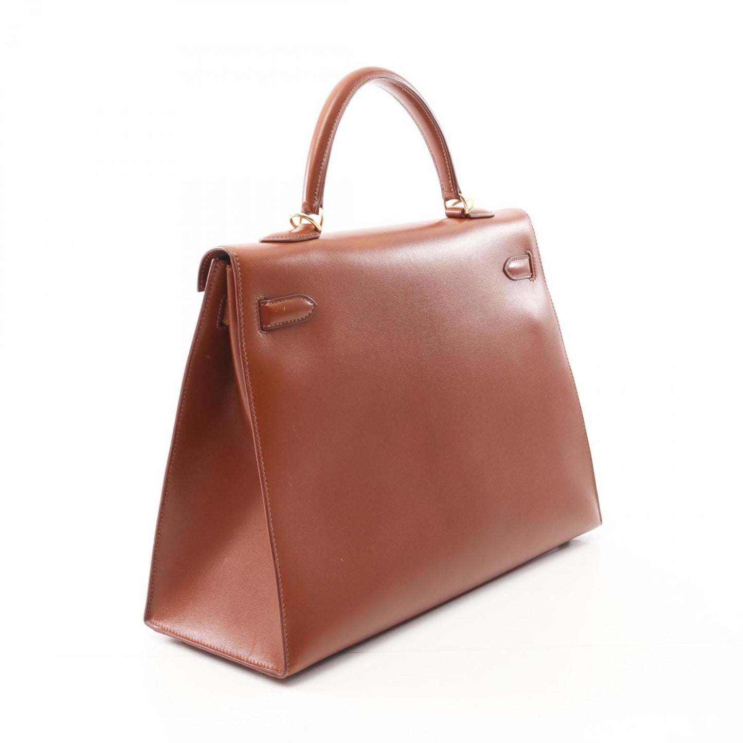 Hermes Kelly Brown Fauve Box Calf Leather Leather Handbag ( )