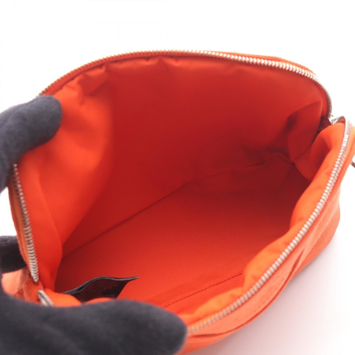 Hermes Brown Feu Orange Canvas Leather Pouch ( )