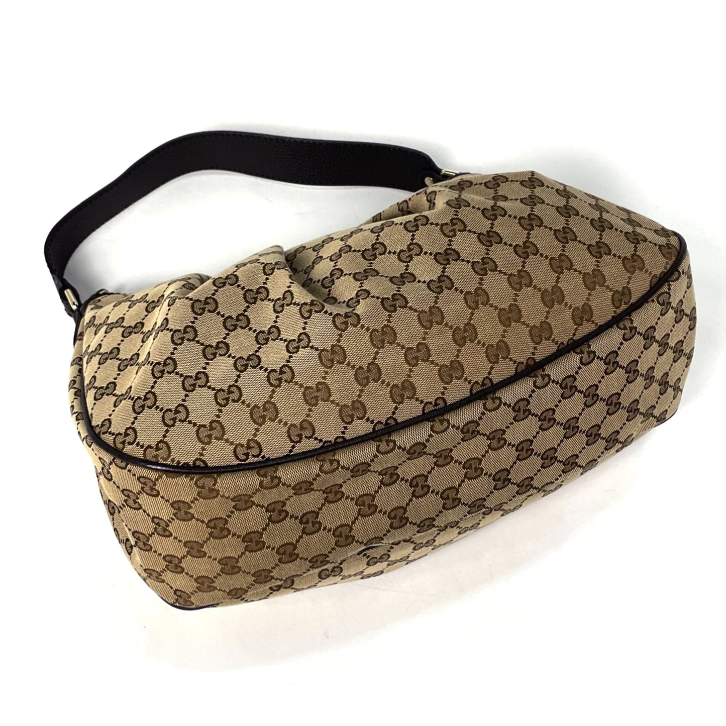 Gucci Beige Brown Gg Canvas Leather Shoulder Bag ( )