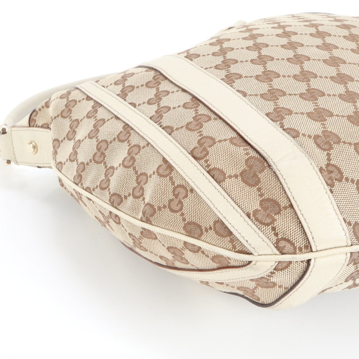 Gucci Brown White Leather Canvas Shoulder Bag ( )