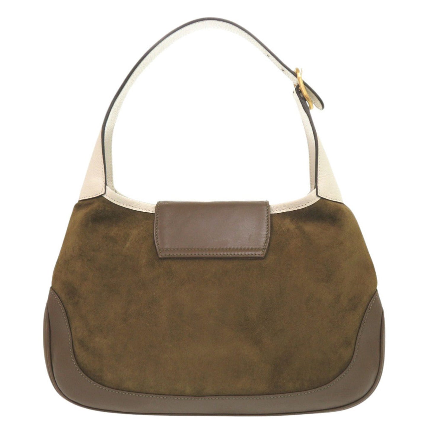 Gucci Brown Ivory Khaki Leather Suede Shoulder Bag ( )